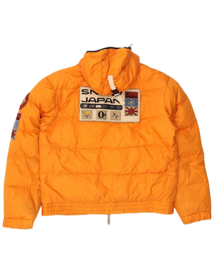 Giacca imbottita con cappuccio grafica vintage da uomo UK 42 XL poliestere arancione