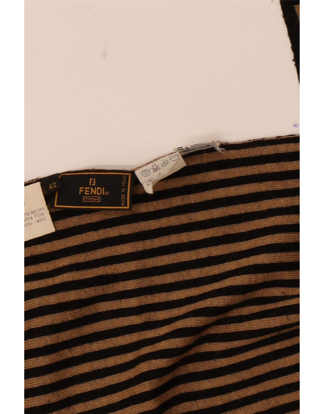 Scialle da donna Fendi IT 42 Designer in lana merino a righe beige medio