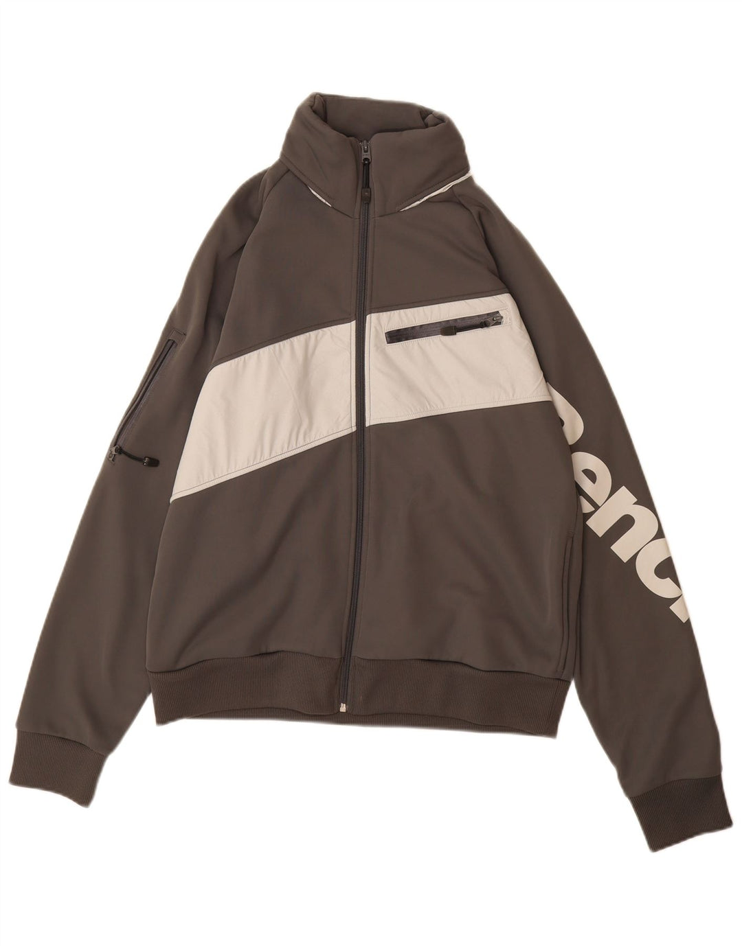 BENCH Giacca da tuta grafica da uomo grande in poliestere color block grigio