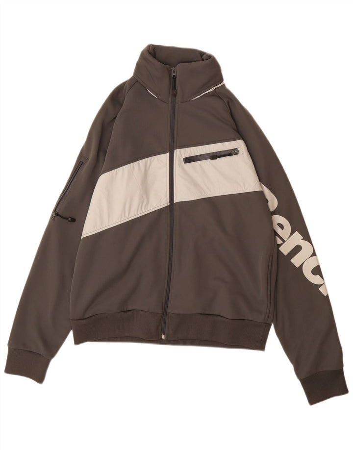 BENCH Giacca da tuta grafica da uomo grande in poliestere color block grigio