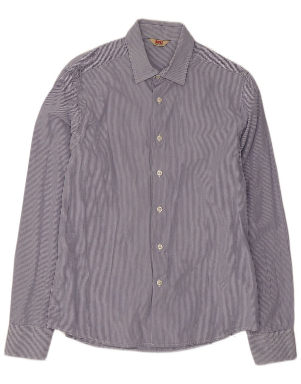 Camicia Uomo Rifle In Cotone Gessato Blu Medio