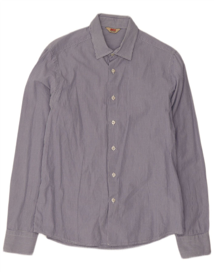 Camicia Uomo Rifle In Cotone Gessato Blu Medio
