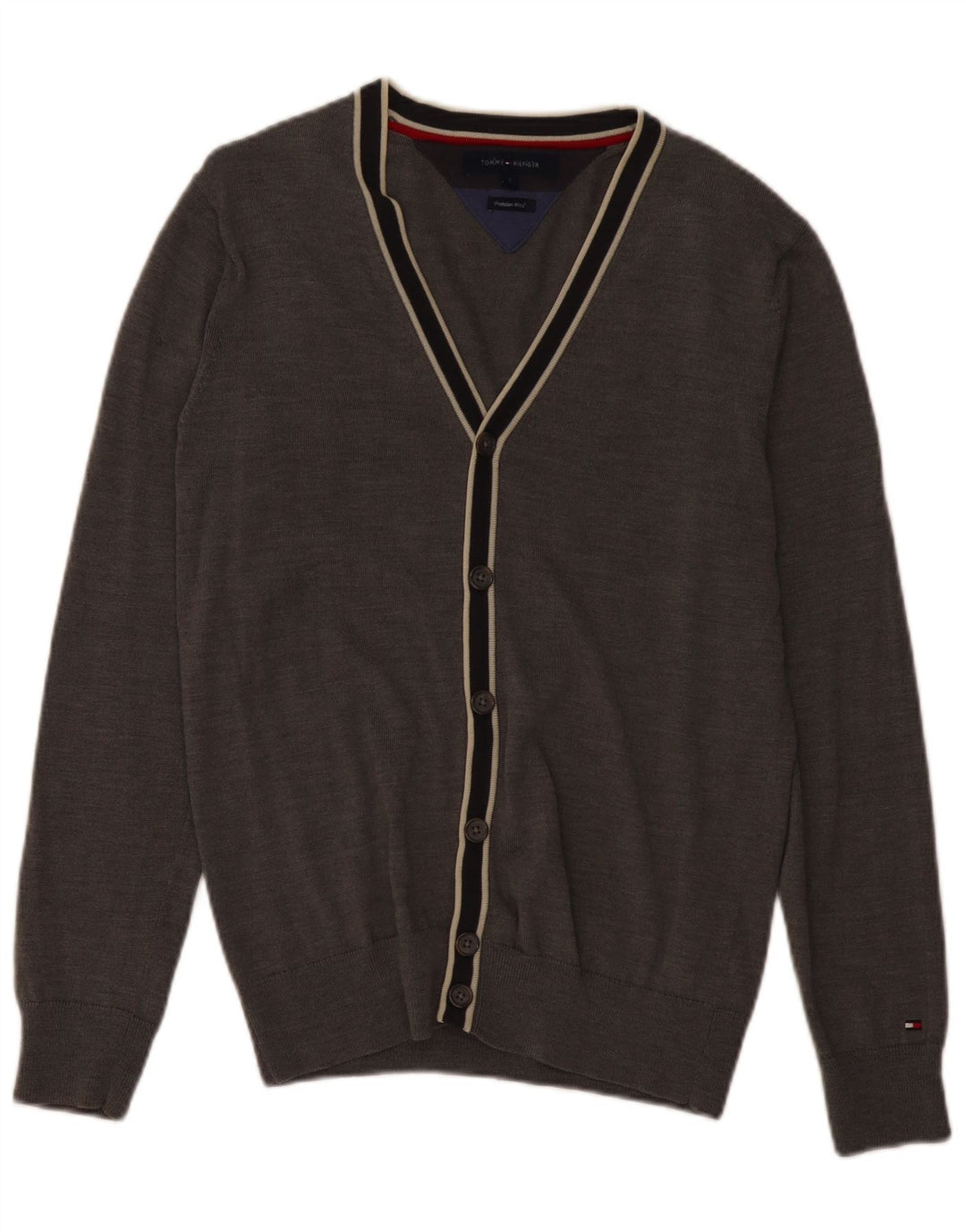 Maglione cardigan da uomo Tommy Hilfiger piccolo in lana grigia