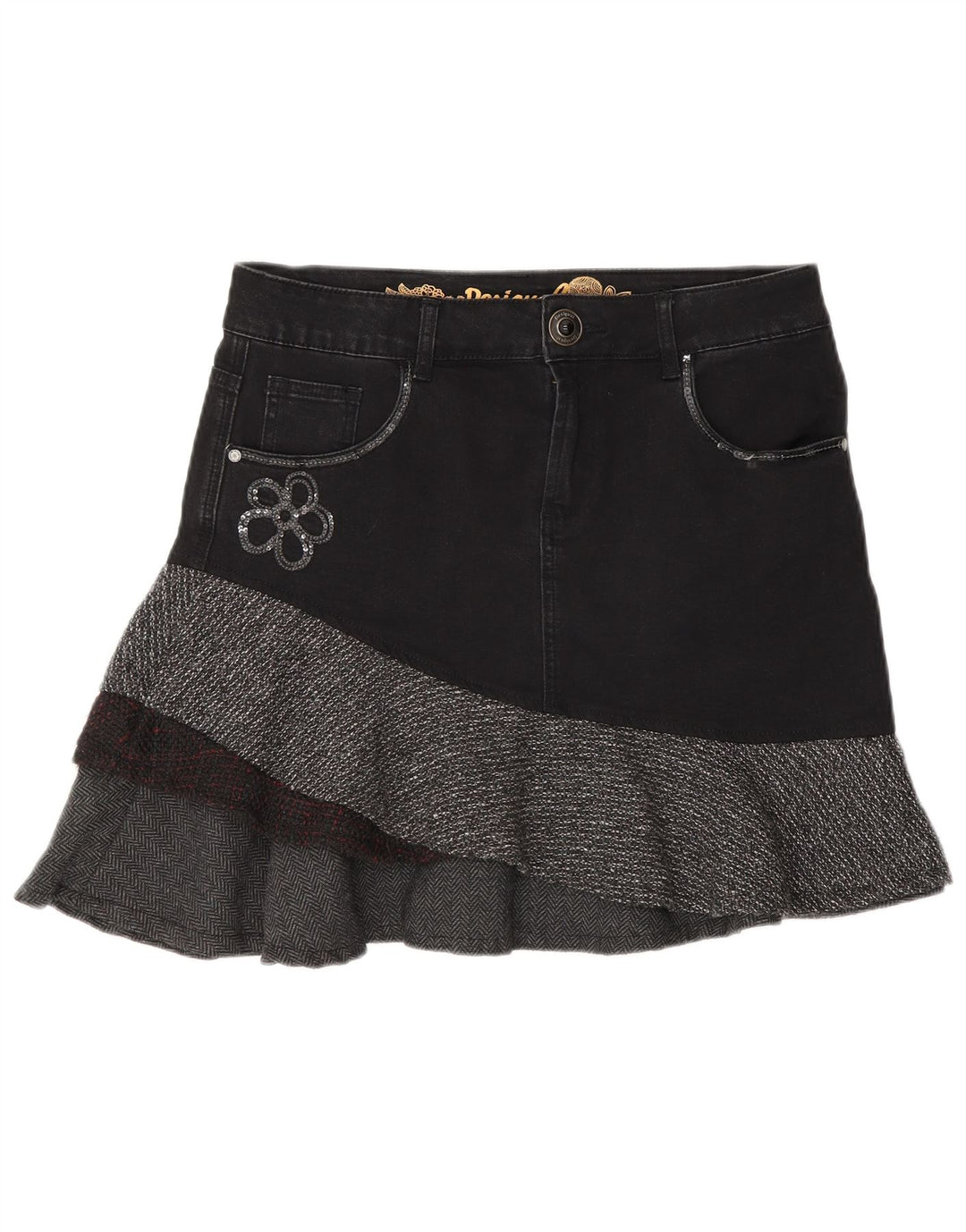 Gonna di jeans asimmetrica da donna Desigual EU 40 media W30 grigia a spina di pesce