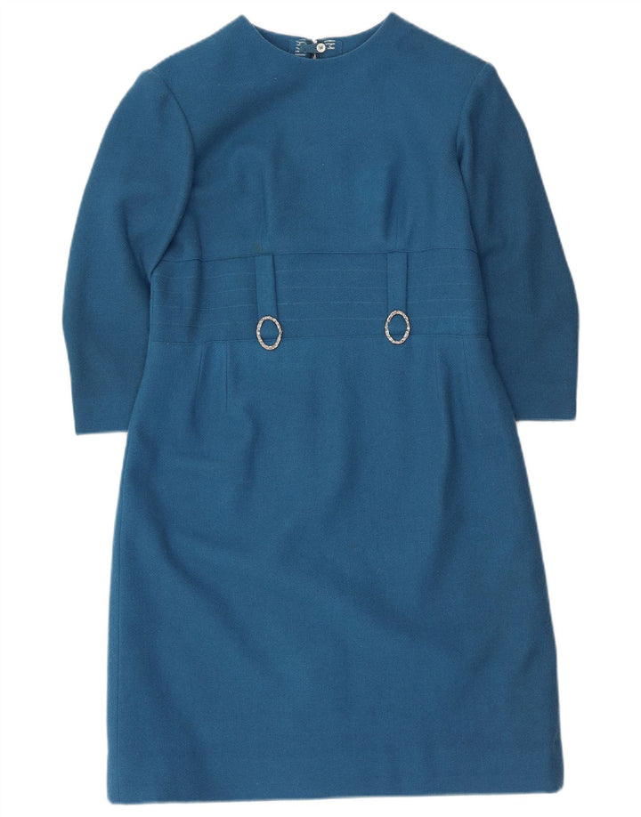 Abito tubino manica 3/4 da donna VINTAGE UK 12 Blu medio