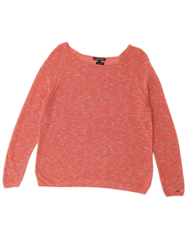Maglione maglione con scollo a barca da donna Tommy Hilfiger UK 14 rosa medio chiazzato