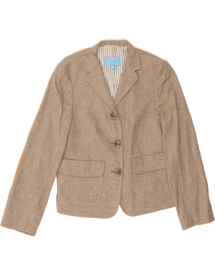 ESCADA Womens Crop 3 Button Blazer Jacket EU 38 Medium Beige Check Wool Vintage Escada and Second-Hand Escada from Messina Hembry 