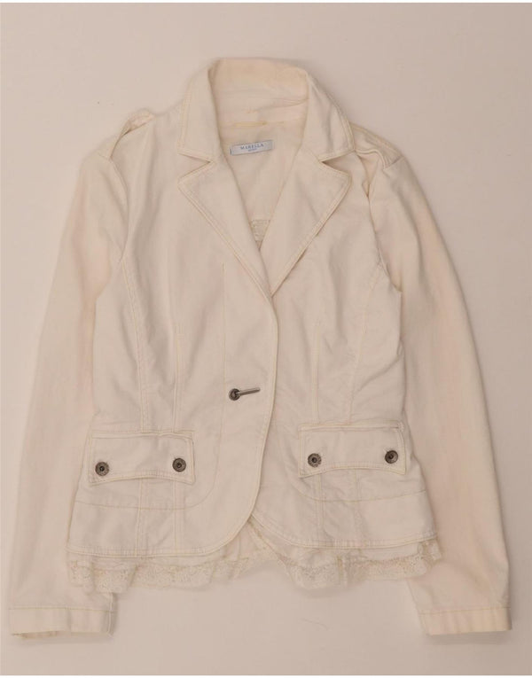 MARELLA Womens Blazer Jacket UK 10 Small White Cotton