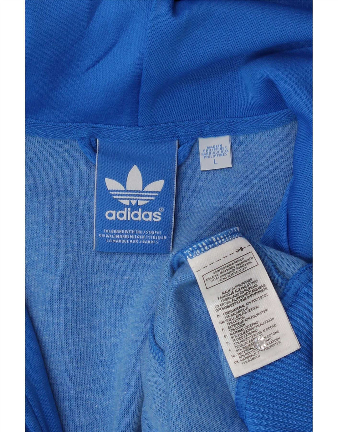 Maglione con cappuccio e zip da uomo Adidas grande in poliestere blu
