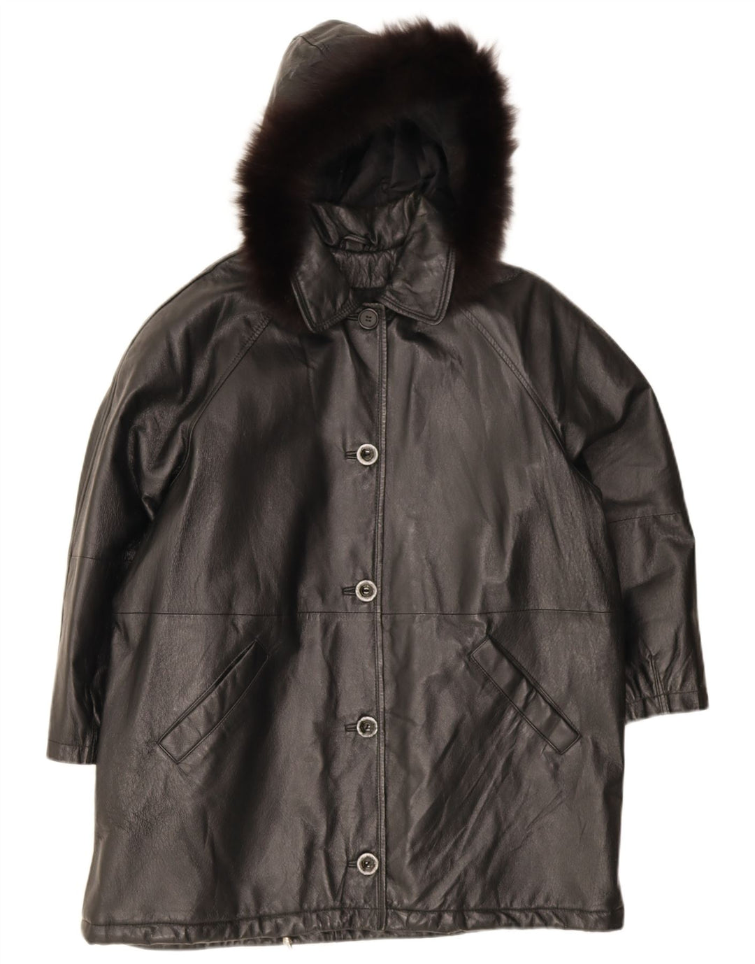 Cappotto oversize in pelle con cappuccio da donna Privilegi IT 44 medio in pelle nera