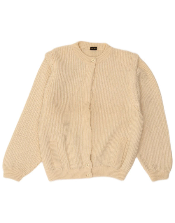 Maglione cardigan da donna Donatella UK 16 grande lana vergine beige