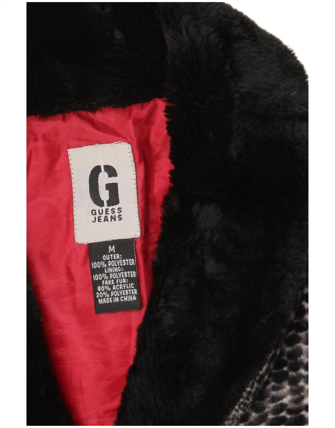 Guess Giacca da donna in pelliccia sintetica UK 14 Poliestere con stampa animalier grigio medio