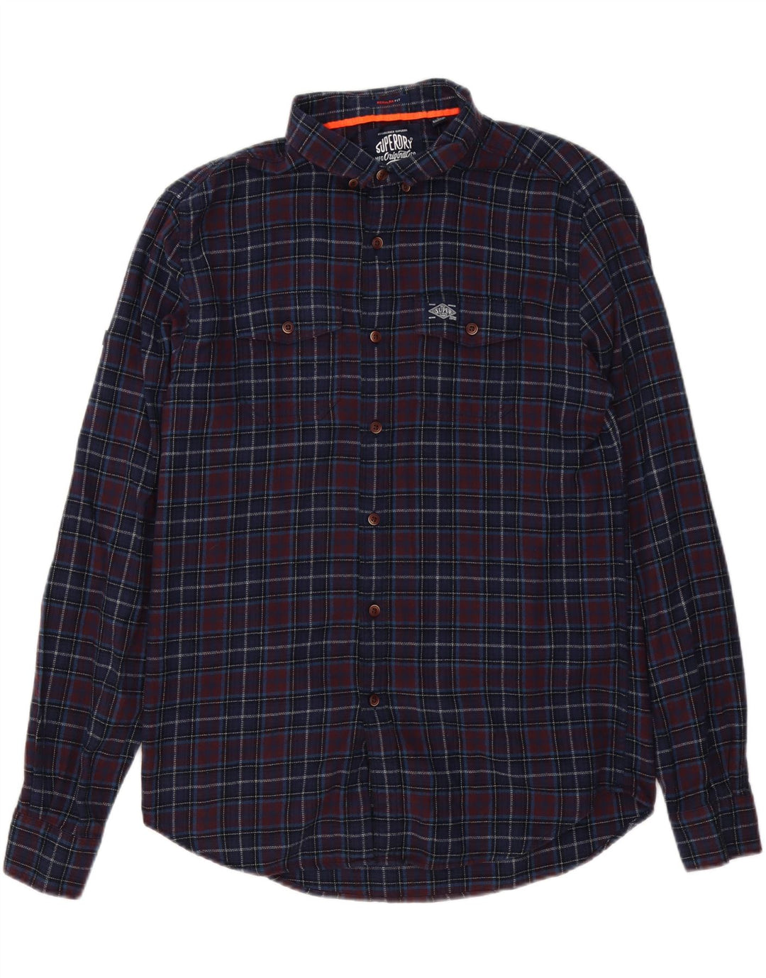 Camicia da uomo in flanella dalla vestibilità regolare Superdry, in cotone a quadri blu navy medio
