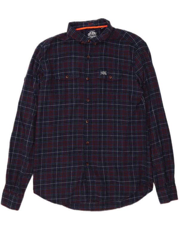 Camicia da uomo in flanella dalla vestibilità regolare Superdry, in cotone a quadri blu navy medio