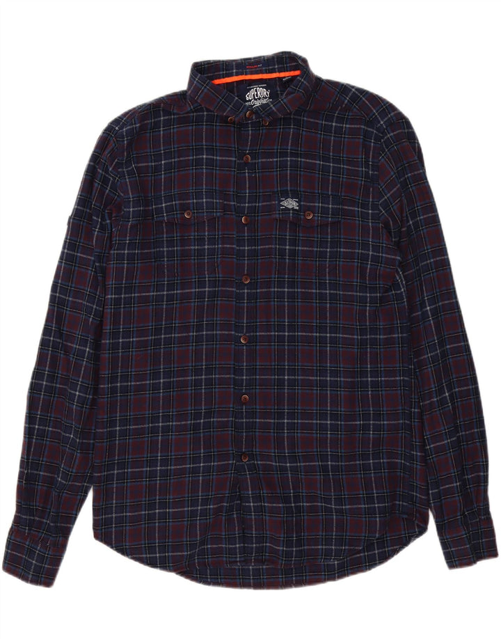 Camicia da uomo in flanella dalla vestibilità regolare Superdry, in cotone a quadri blu navy medio