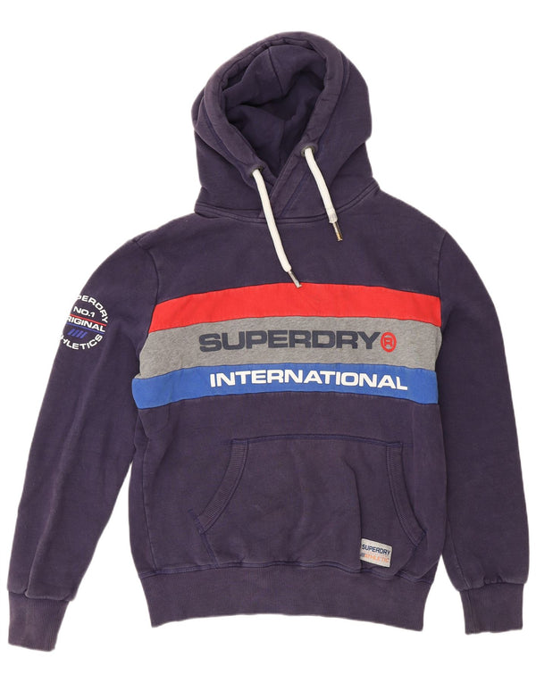 Felpa con cappuccio grafica da uomo Superdry, grande, in cotone color block blu navy