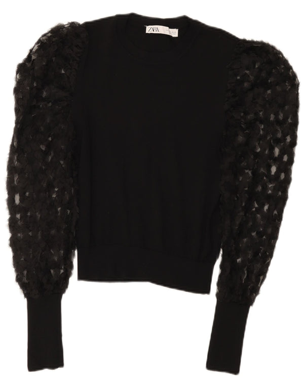 Top corto da donna Zara a maniche lunghe UK 8 piccolo nero floreale
