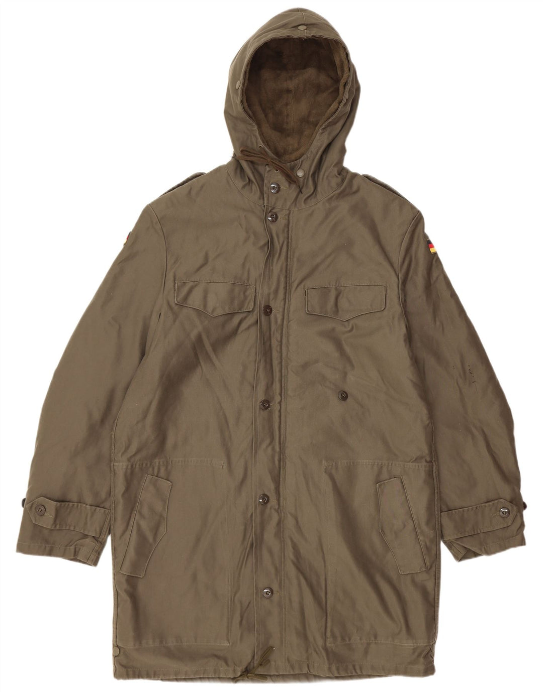 Giacca parka militare con cappuccio vintage da uomo UK 38 medio cachi
