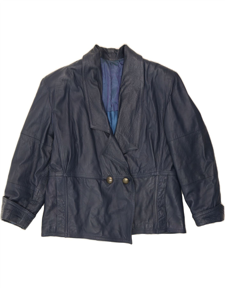 MONACO Womens Leather Jacket IT 46 XL Navy Blue Vintage Monaco and Second-Hand Monaco from Messina Hembry 
