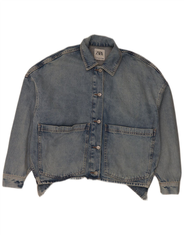 Giacca di jeans oversize da donna Zara UK 6 XS blu cotone