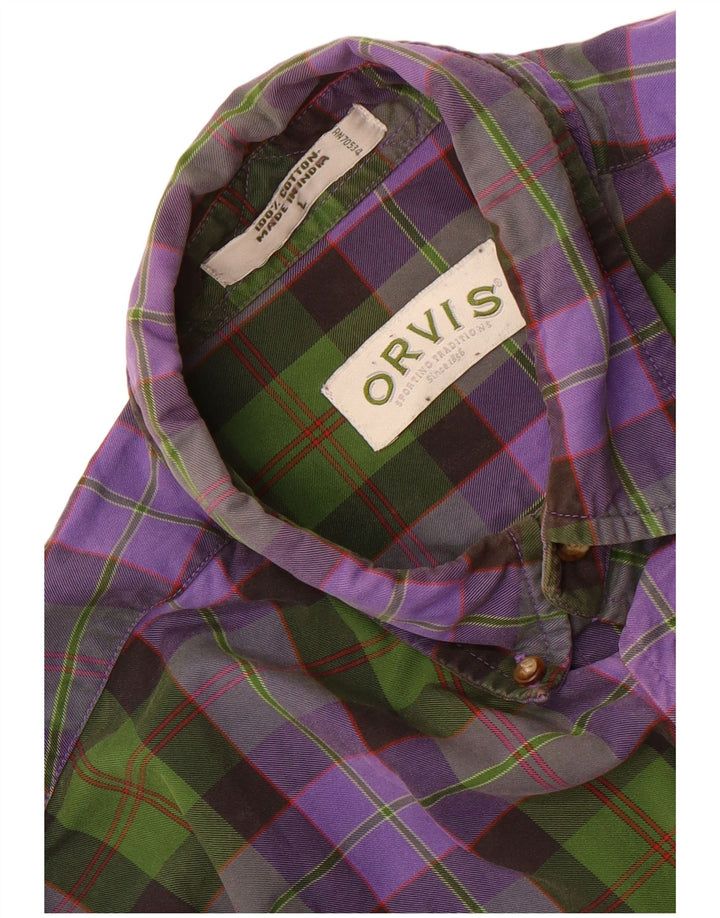Camicia in flanella da uomo Orvis, cotone a quadri viola grande