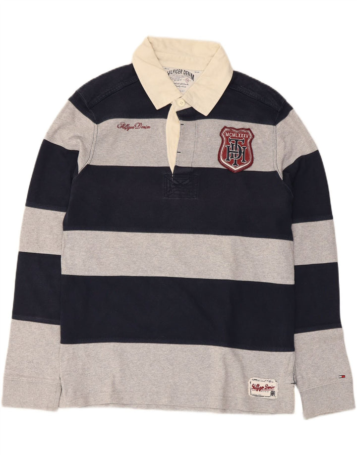 TOMMY HILFIGER Polo da rugby grafica da uomo, grande, a righe blu navy