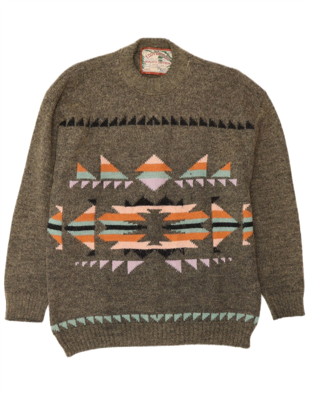 Maglione maglione girocollo da uomo vintage medio kaki Fair Isle