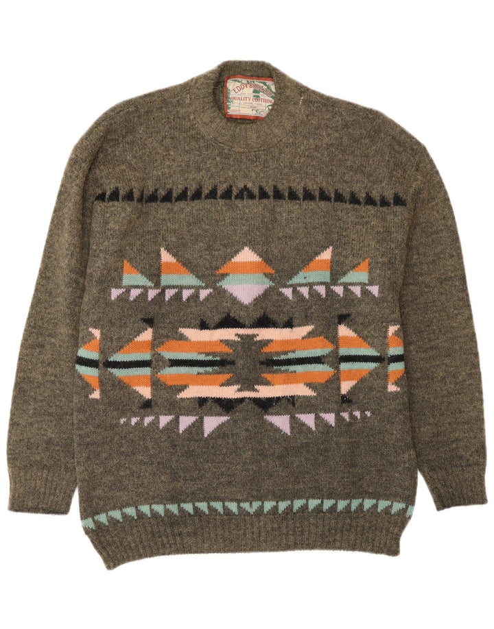 Maglione maglione girocollo da uomo vintage medio kaki Fair Isle