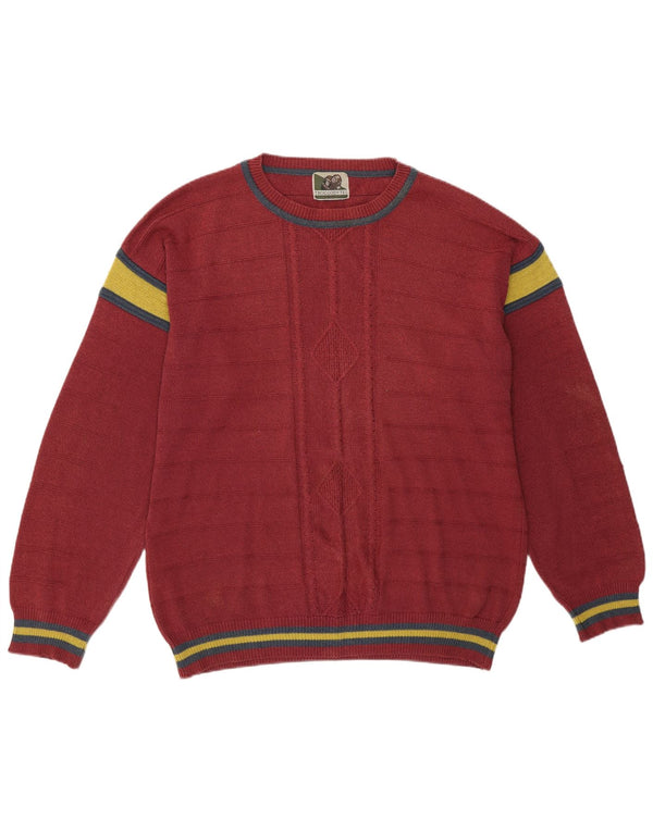 Maglione maglione girocollo da uomo vintage grande color block rosa