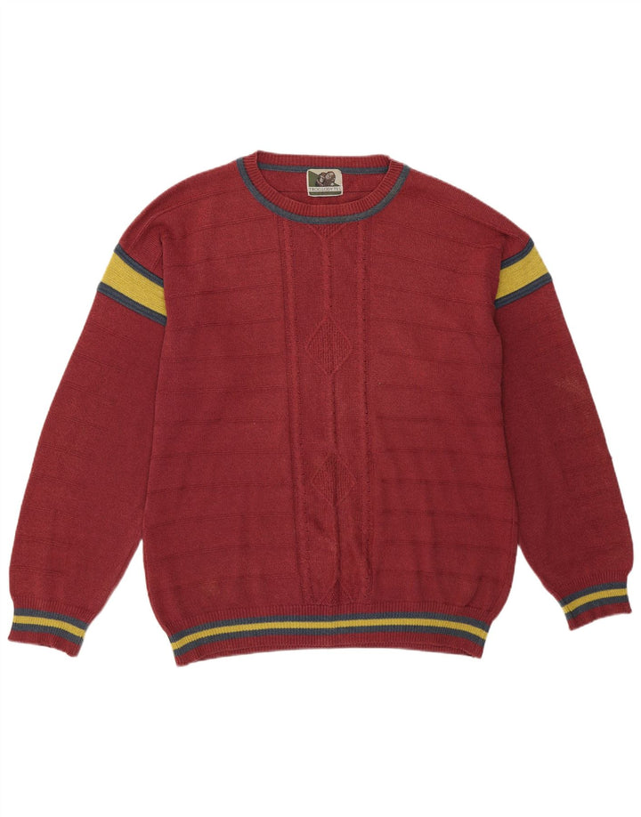 Maglione maglione girocollo da uomo vintage grande color block rosa