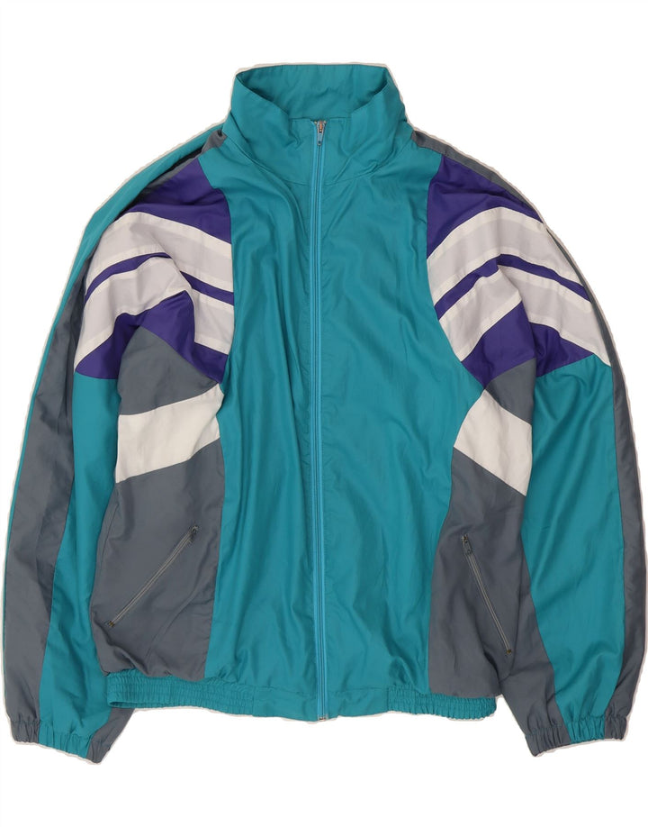 VINTAGE Mens Tracksuit Top Jacket XL Blue Colourblock Polyester Vintage Vintage and Second-Hand Vintage from Messina Hembry 