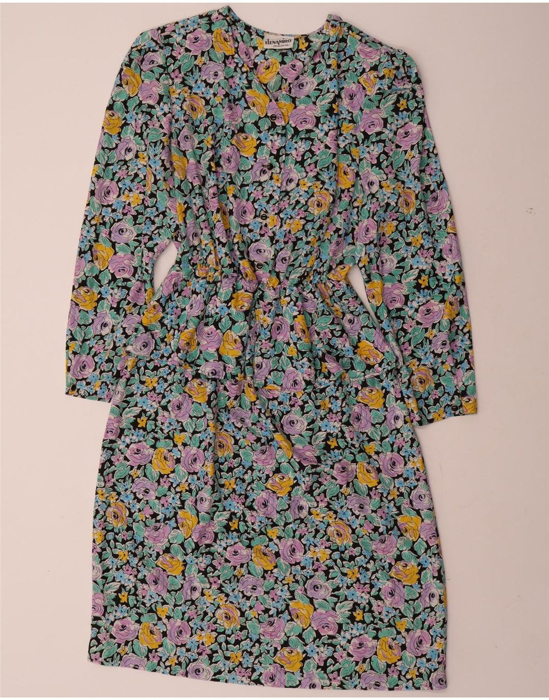 ELENA MIRO Abito peplo a maniche lunghe da donna UK 22 3XL floreale multicolore