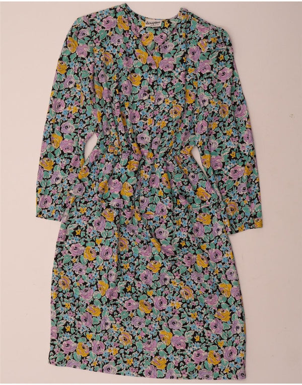ELENA MIRO Abito peplo a maniche lunghe da donna UK 22 3XL floreale multicolore