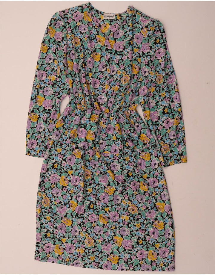 ELENA MIRO Abito peplo a maniche lunghe da donna UK 22 3XL floreale multicolore