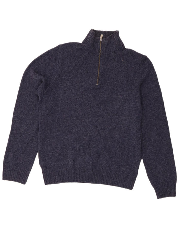 Maglione da uomo Marks & Spencer con zip e collo in lana d'agnello medio blu navy