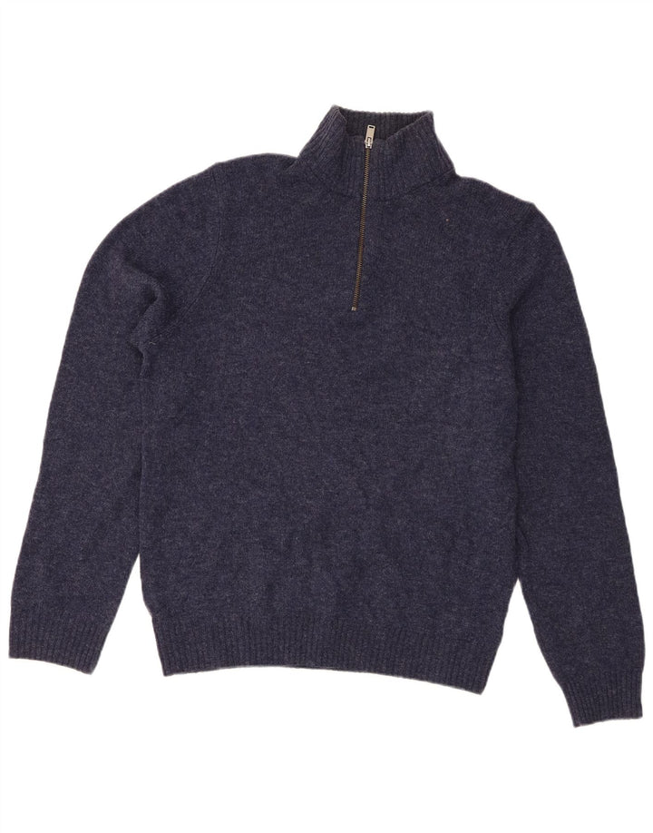 Maglione da uomo Marks & Spencer con zip e collo in lana d'agnello medio blu navy