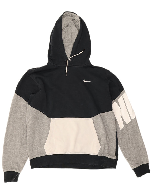 Felpa con cappuccio grafica Nike da uomo grande in cotone color block nero
