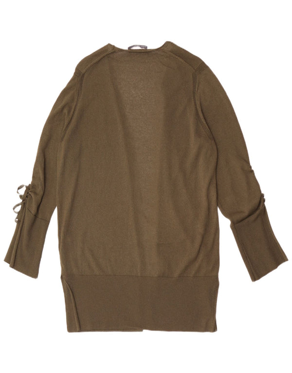 Maglione cardigan aperto lungo da donna Marks & Spencer UK 16 grande kaki