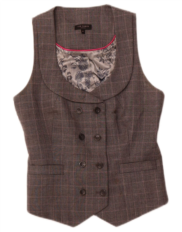 Gilet doppiopetto da donna TED BAKER taglia 2 piccolo in lana a quadri grigi