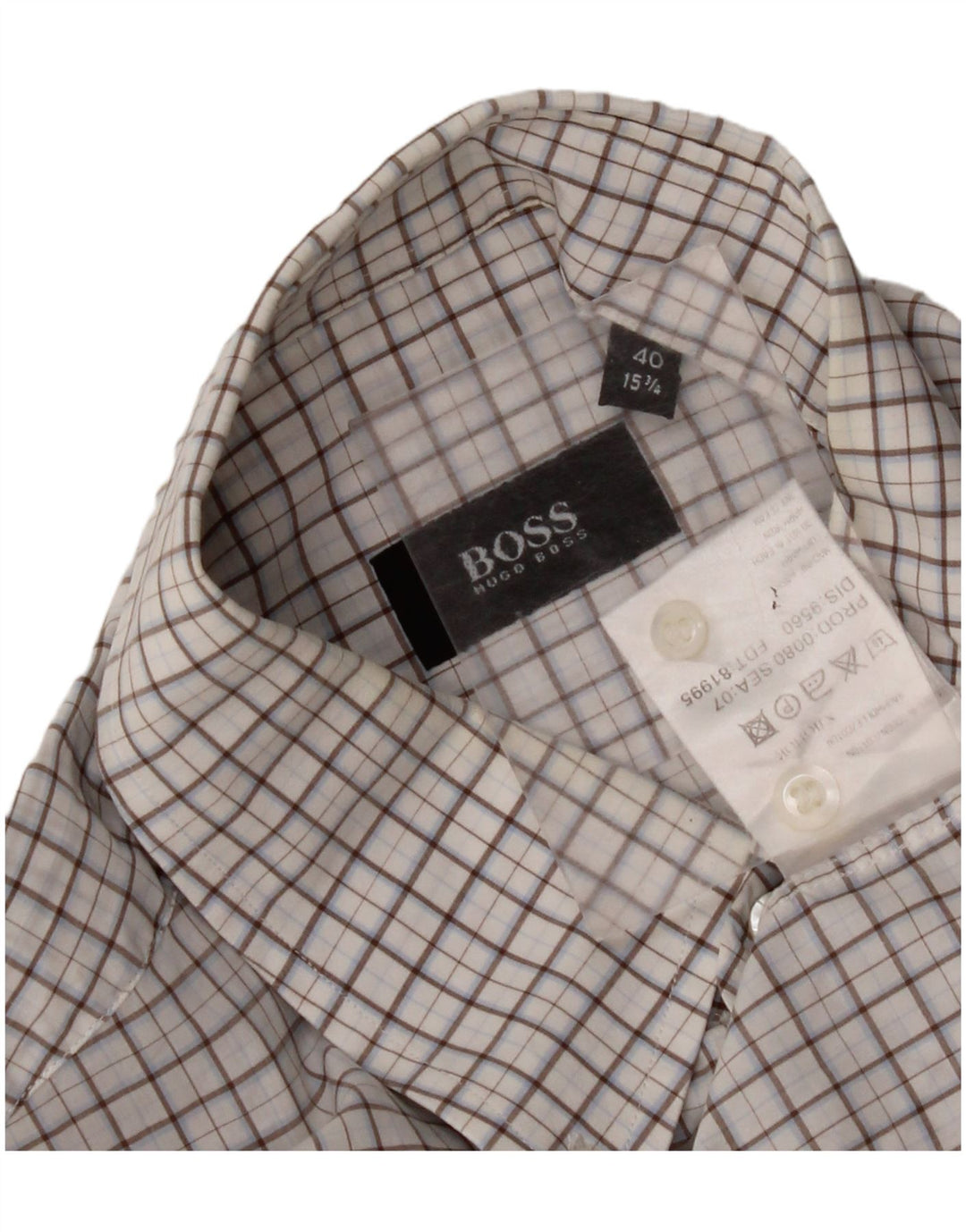 Camicia a maniche corte da uomo HUGO BOSS taglia 40 15 3/4 cotone medio a quadri bianco
