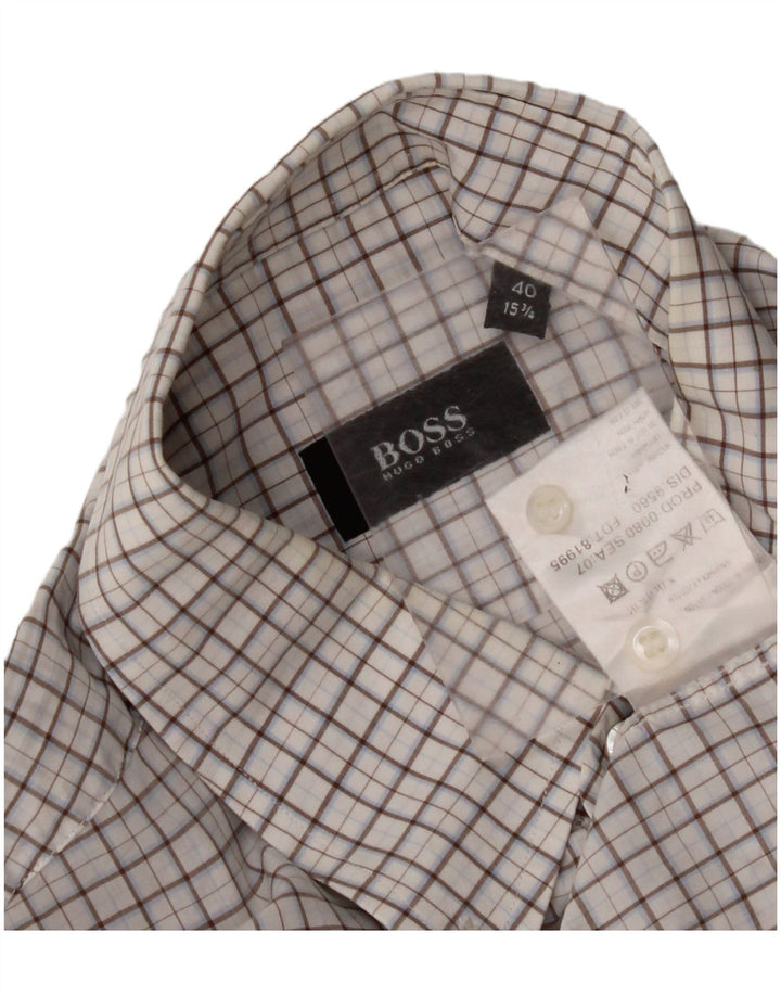 Camicia a maniche corte da uomo HUGO BOSS taglia 40 15 3/4 cotone medio a quadri bianco