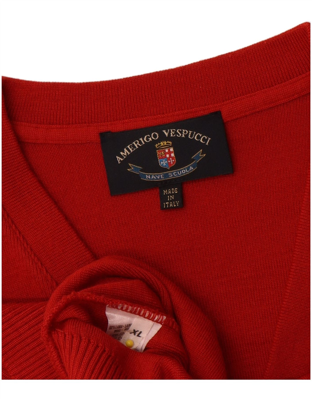 Maglione da uomo con scollo a V Amerigo Vespucci XL in lana rossa