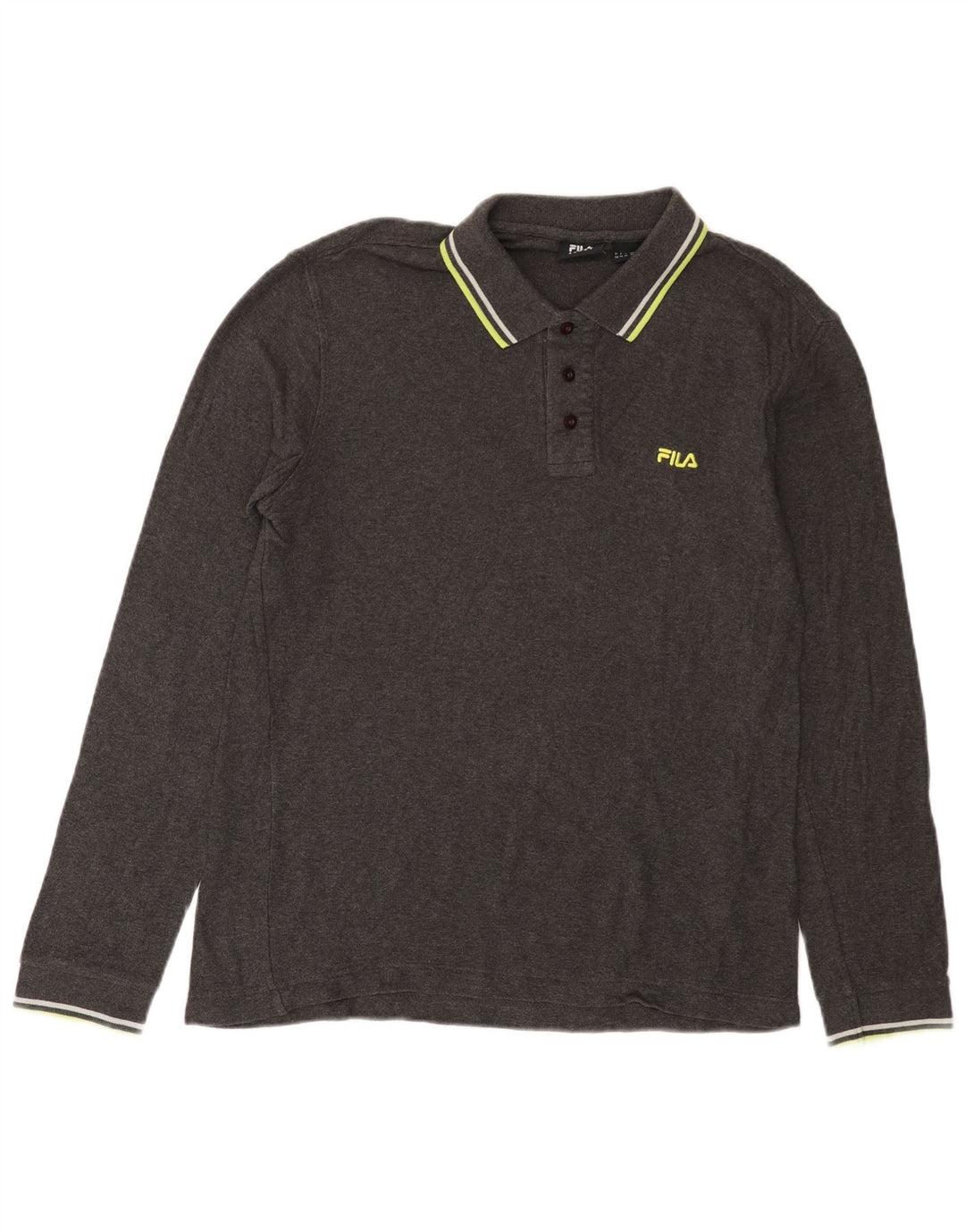 Polo da uomo a maniche lunghe Fila in cotone grigio medio
