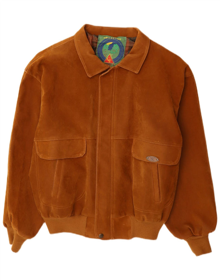 Giubbotto bomber in pelle scamosciata da uomo Gruppo V UK 44 2XL Marrone