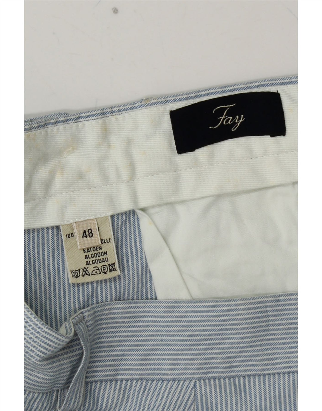 Pantaloni da Abito Dritti Uomo FAY IT 48 Medio W32 L31 Cotone Gessato Blu