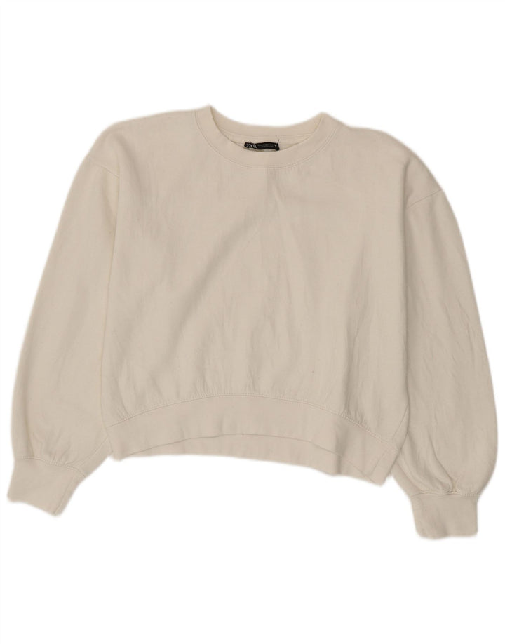 Felpa corta da donna Zara, maglione UK 14, bianco medio