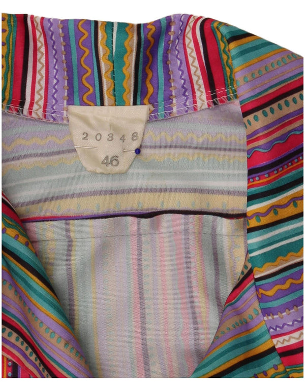 Camicia vintage da donna a maniche corte IT 46 a righe grandi multicolori