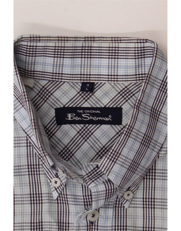 BEN SHERMAN Camicia a maniche corte da uomo a quadri blu grandi