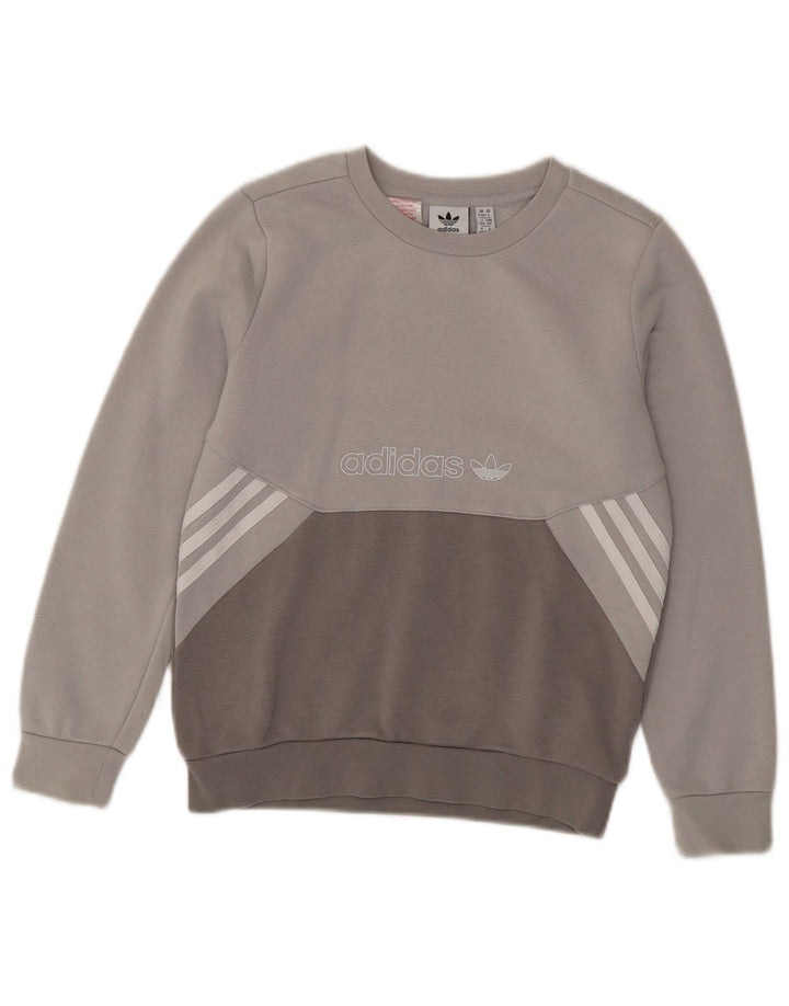 Felpa grafica ADIDAS per ragazzi, 9-10 anni, cotone color block grigio
