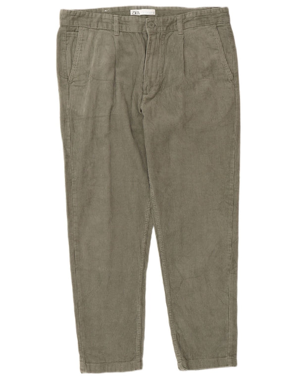 Pantaloni slim in velluto a coste da uomo Zara EU 44 Large W34 L28 Verde